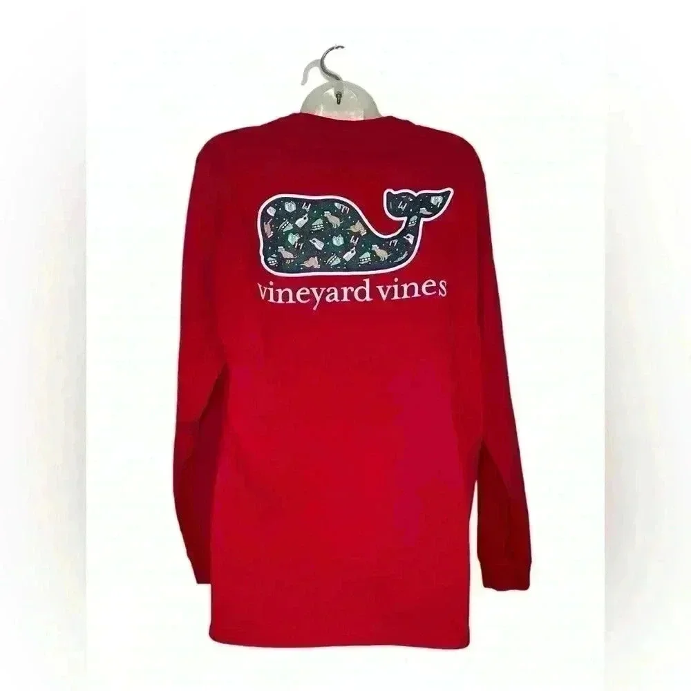 Vinyard Vines Men’s Christmas Tee Long Sleeve Red Shirt Size M